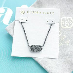 Kendra Scott Gunmetal Elisa Black Drusy Pendant Necklace dust bag